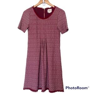 Maeve dress Dora dark red and white eyelash lace hems xs anthropologie A-line